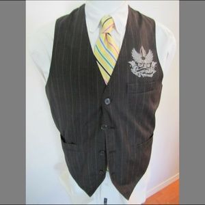 Sz M Black Pinstripe Point Zero Mens #277 Suit Vest